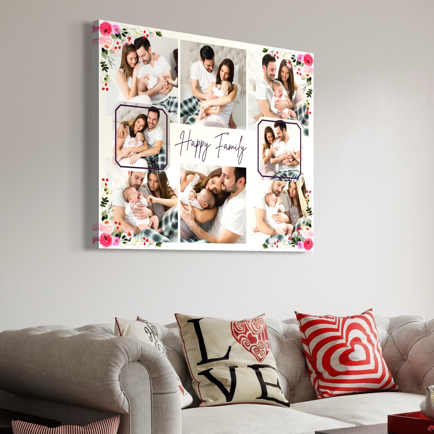 Imagine cu tablou canvas cu colaj foto familie, tiparita pe panza canvas